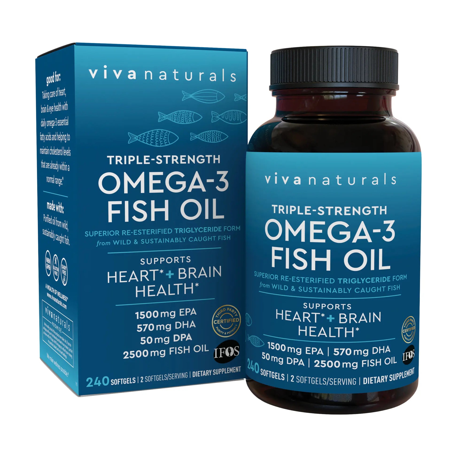 Triple-Strength Omega-3 Fish Oil Supplement - 2500 Mg Fish Oil with Re-Esterified Omega-3 Fatty Acids Including EPA, DHA & DPA - Support Heart + Brain Health - Pescatarian-Friendly Softgels