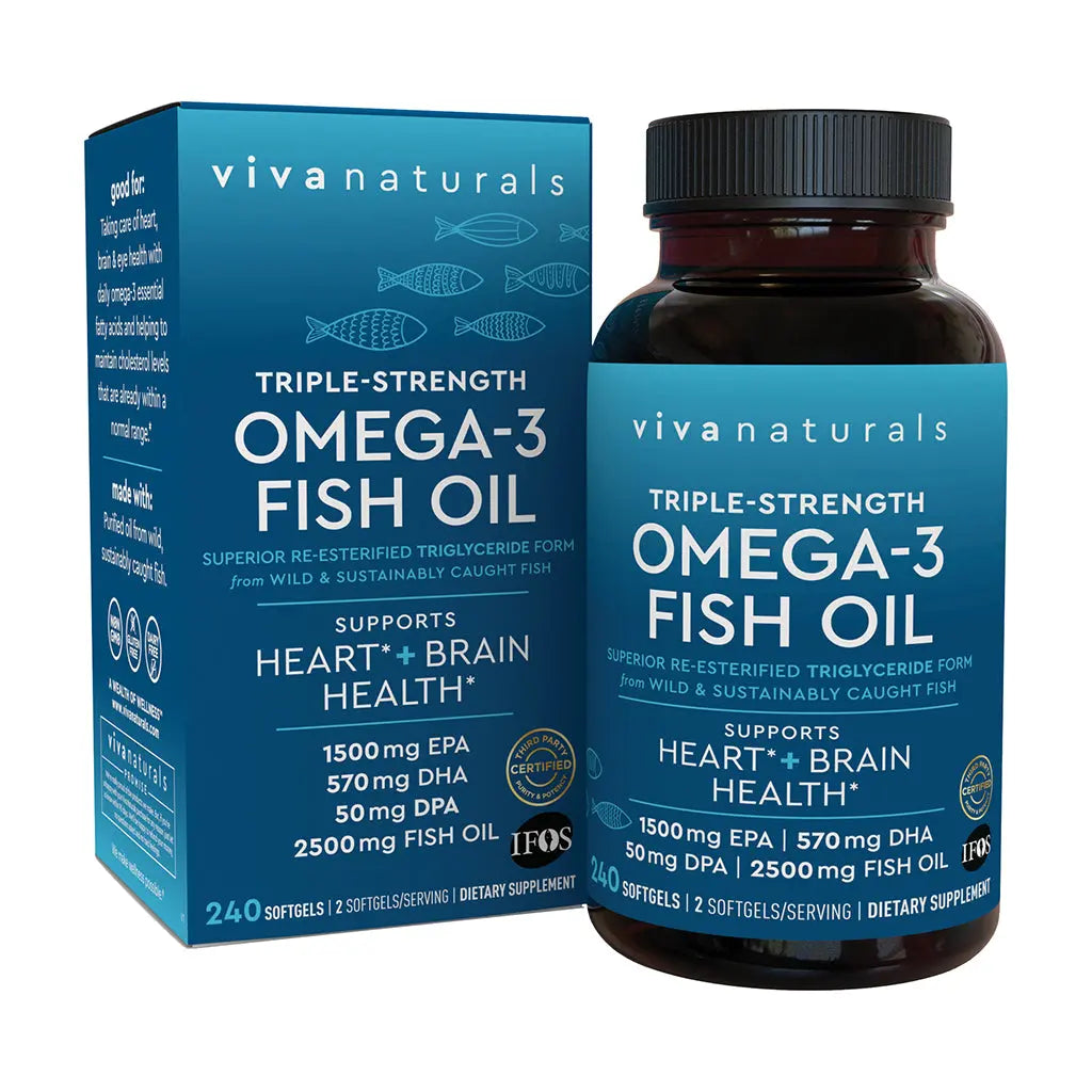 Triple-Strength Omega-3 Fish Oil Supplement - 2500 Mg Fish Oil with Re-Esterified Omega-3 Fatty Acids Including EPA, DHA & DPA - Support Heart + Brain Health - Pescatarian-Friendly Softgels