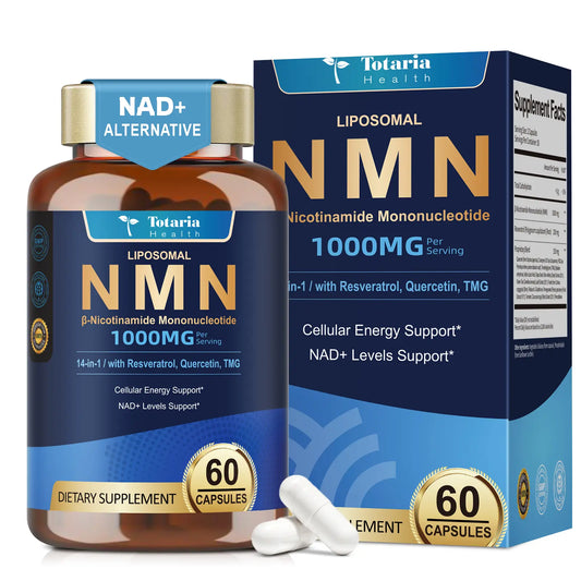 Totaria Liposomal NMN Supplement 1000Mg, 14-In-1 NMN Resveratrol Capsules with Coq10, TMG, Quercetin, ALA, PQQ, Support NAD Levels, Cellular Energy & Healthy Aging, 60 Capsules, Cgmp, Filler Free