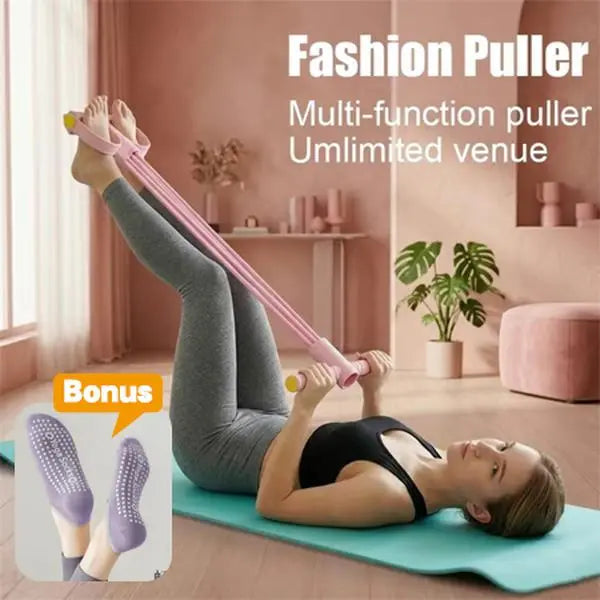 Multifunctional Tension Rope, 4-Tube Elastic Yoga Pedal Tension Belt, Natural Latex Tension Rope Fitness Equipment, Rubber,Mother'S Day Gifts