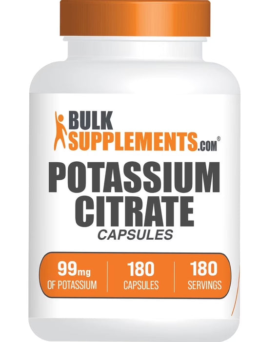 Bulksupplements Potassium Citrate Capsules - 99 mg of Potassium per Capsule, 180 Count