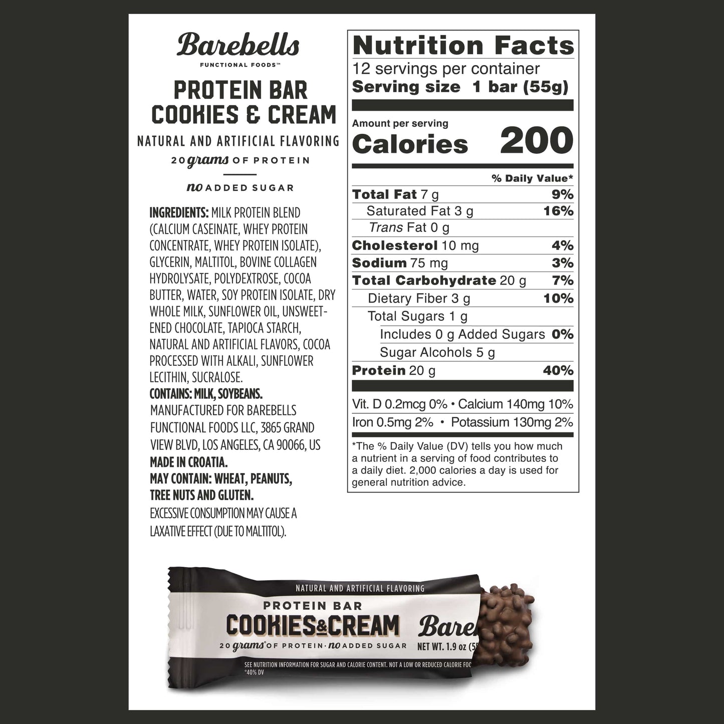 Protein Bars with 20G High Protein, 1.9Oz Bars, Cookies & Cream - 24 Count.