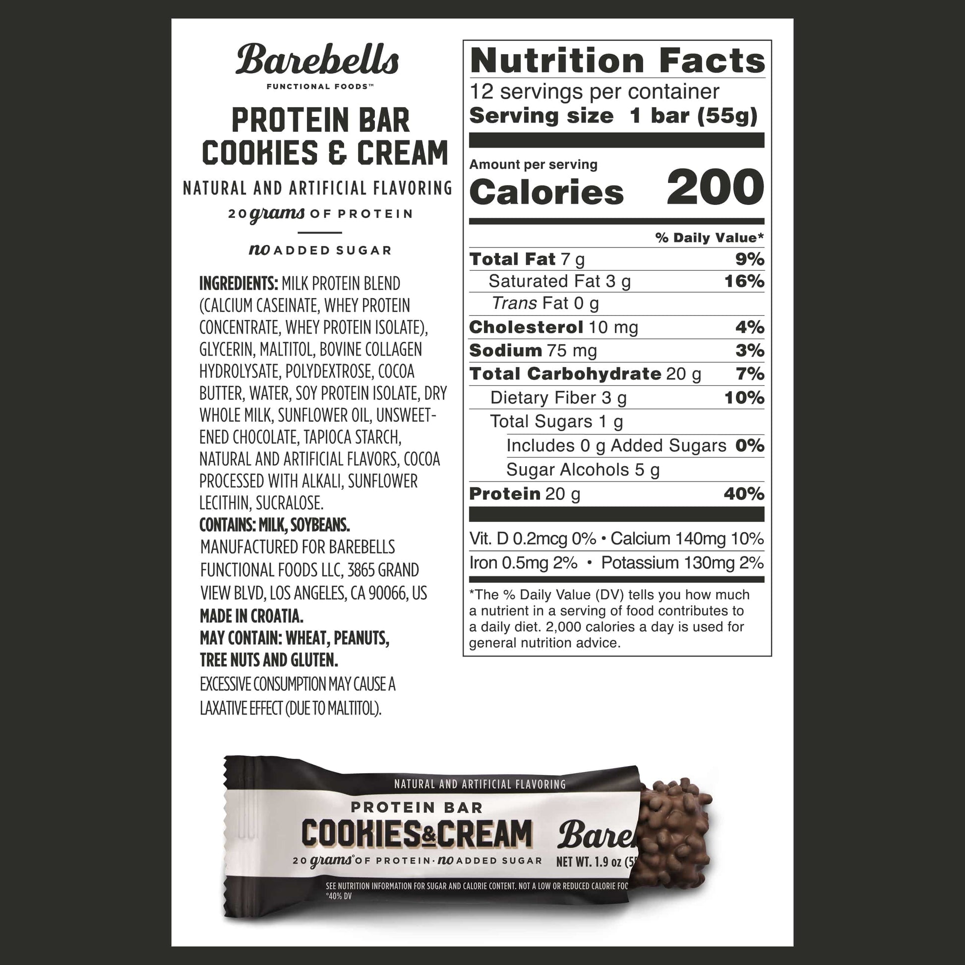 Protein Bars with 20G High Protein, 1.9Oz Bars, Cookies & Cream - 24 Count.