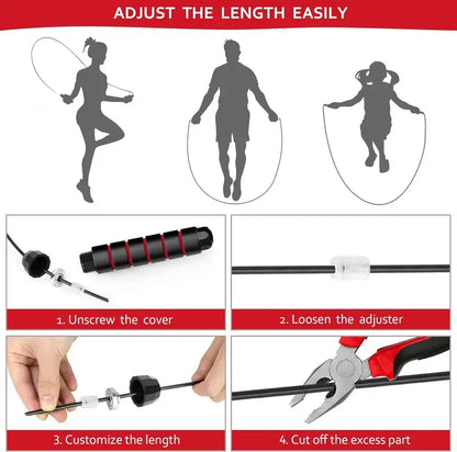 Adjustable Steel Wire Skipping Rope with 3M Adjustable Ropes, Unisex Lightweight Design, Non-Slip Foam Handles, High-Speed Ball Bearings, for Home Gym Fitness Training & Outdoor Fun