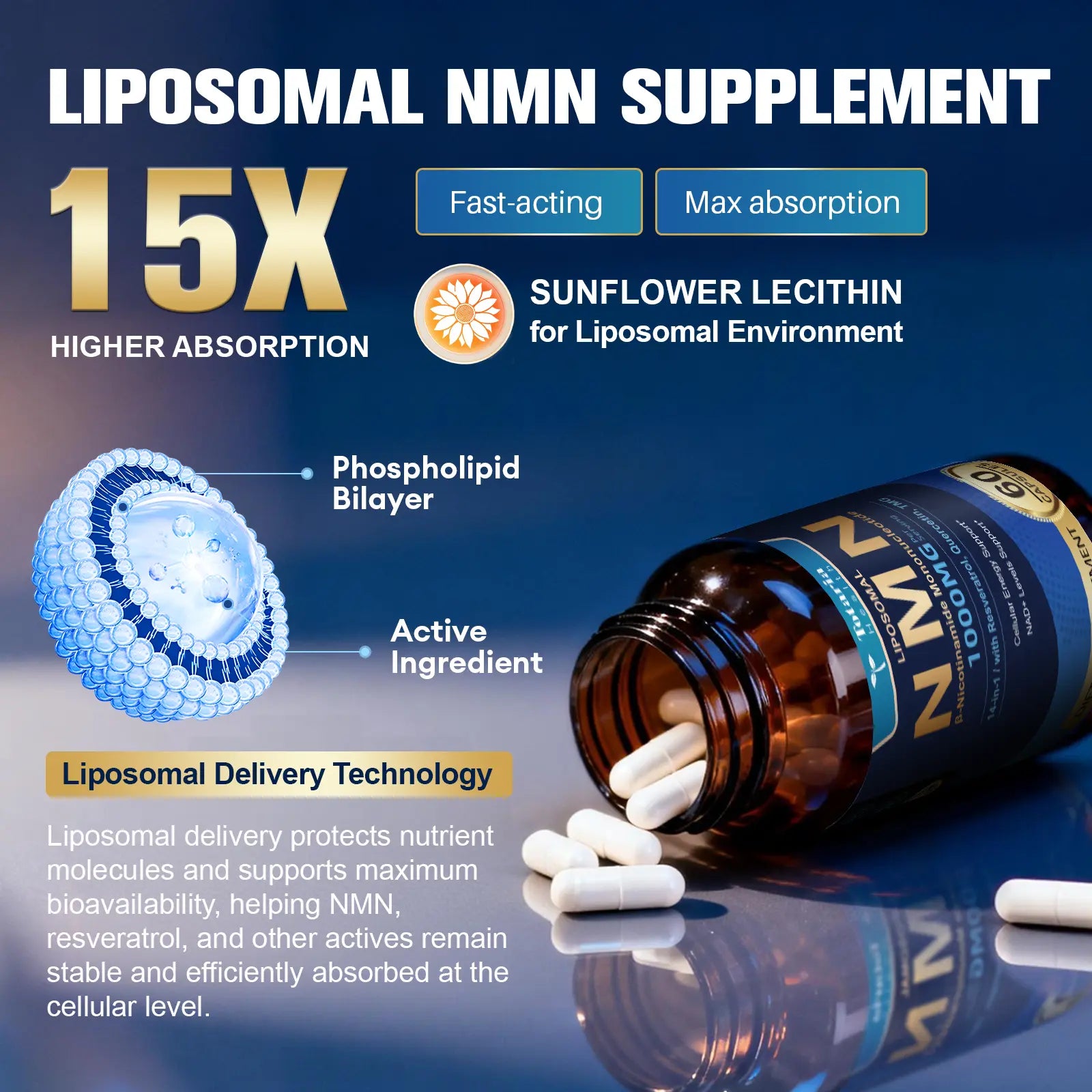 Totaria Liposomal NMN Supplement 1000Mg, 14-In-1 NMN Resveratrol Capsules with Coq10, TMG, Quercetin, ALA, PQQ, Support NAD Levels, Cellular Energy & Healthy Aging, 60 Capsules, Cgmp, Filler Free