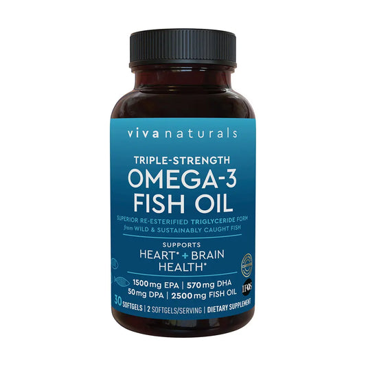 Triple-Strength Omega-3 Fish Oil Supplement - 2500 Mg Fish Oil with Re-Esterified Omega-3 Fatty Acids Including EPA, DHA & DPA - Support Heart + Brain Health - Pescatarian-Friendly Softgels