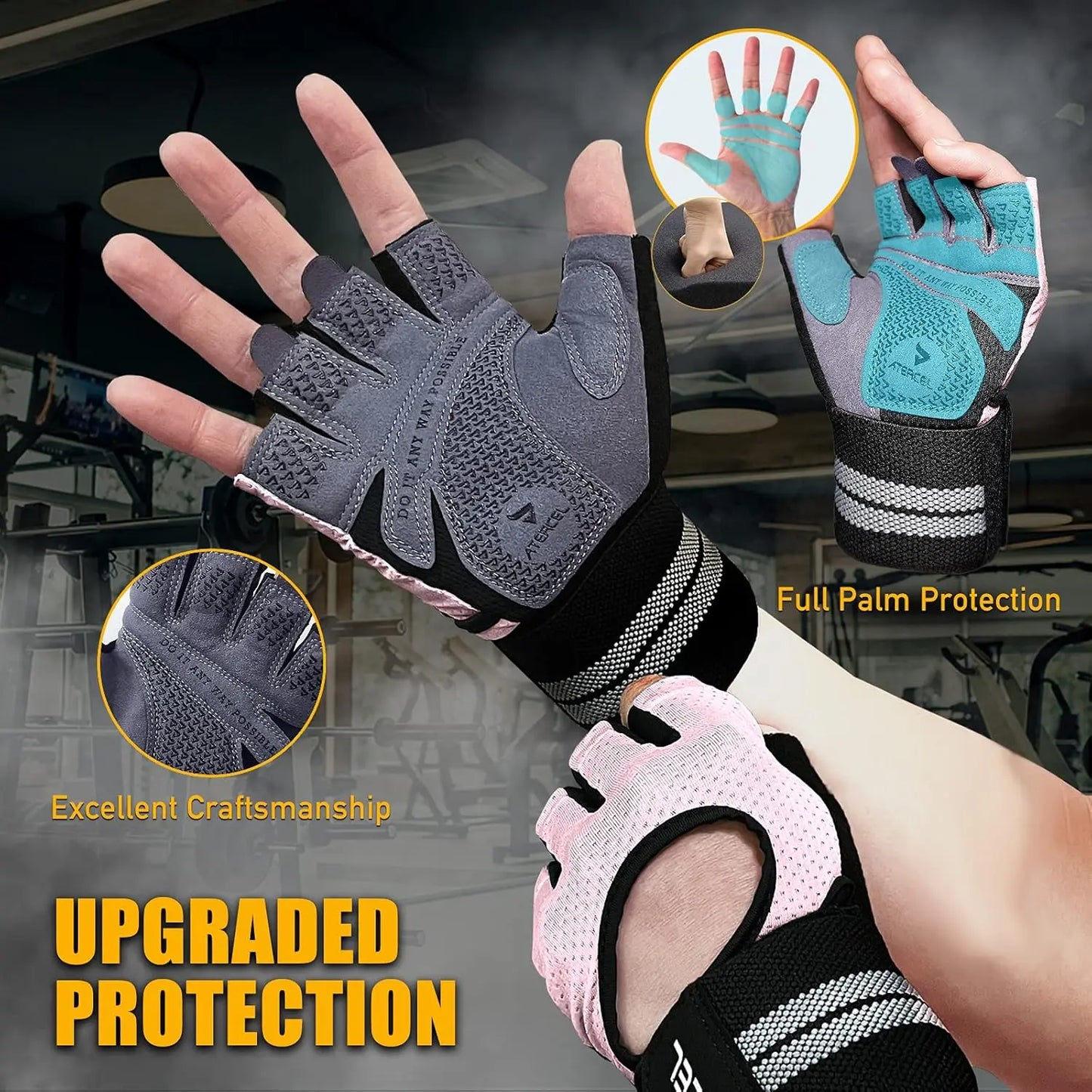Gym Workout Gloves for Men & Women, Anti-Slip Weight Lifting Gloves with Wrist Support, Full Palm Protection & Thick Padding for Pull-Ups and Training