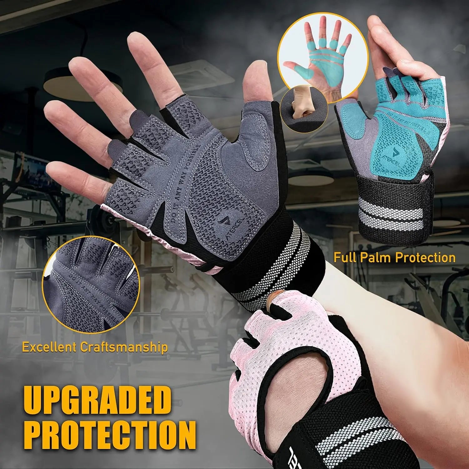 Gym Workout Gloves for Men & Women, Anti-Slip Weight Lifting Gloves with Wrist Support, Full Palm Protection & Thick Padding for Pull-Ups and Training