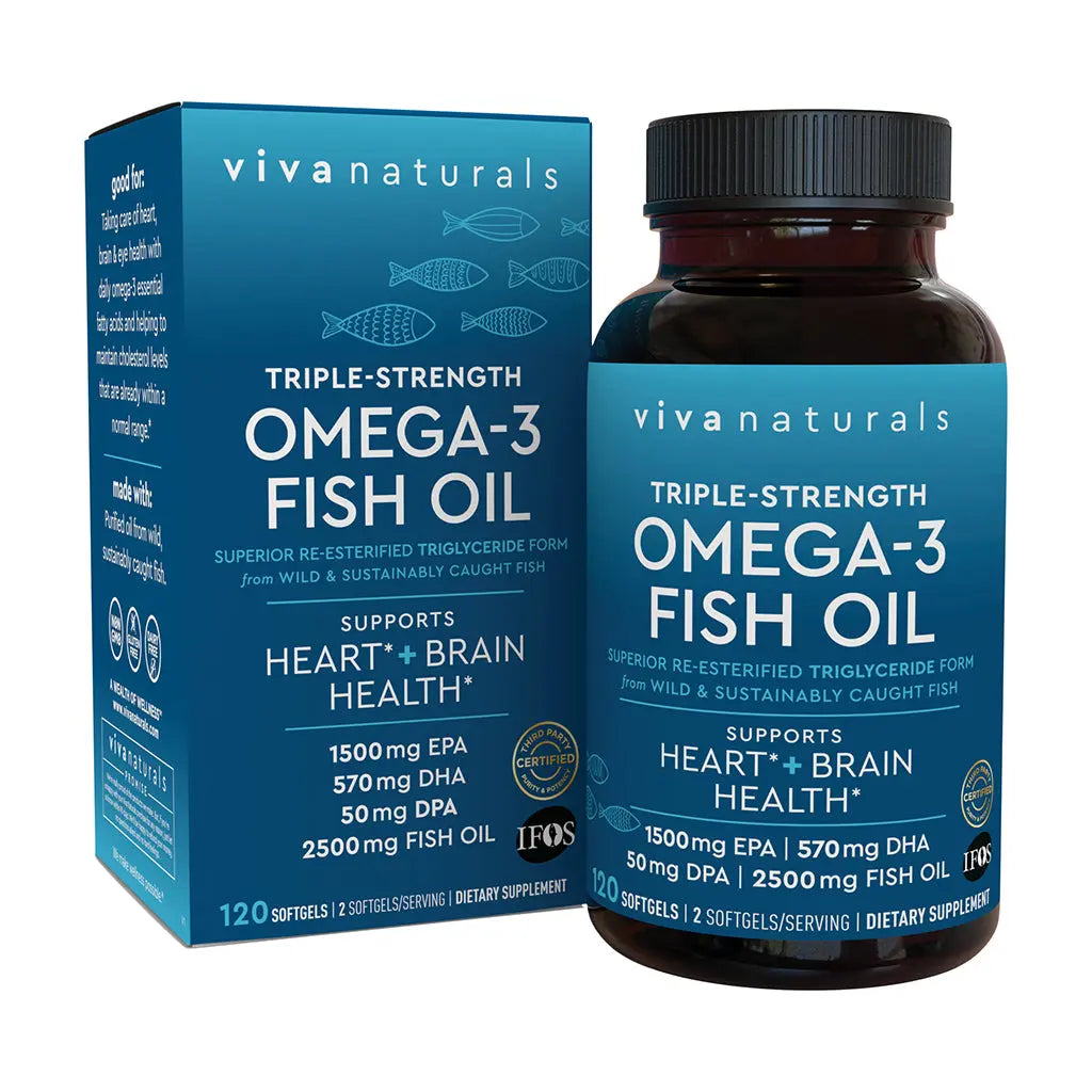Triple-Strength Omega-3 Fish Oil Supplement - 2500 Mg Fish Oil with Re-Esterified Omega-3 Fatty Acids Including EPA, DHA & DPA - Support Heart + Brain Health - Pescatarian-Friendly Softgels