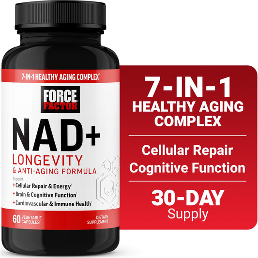 NAD+ Longevity, Healthy Aging NAD Supplement with Resveratrol & Nicotinamide for Cellular Energy & Repair, Cognitive Health, 60 Capsules