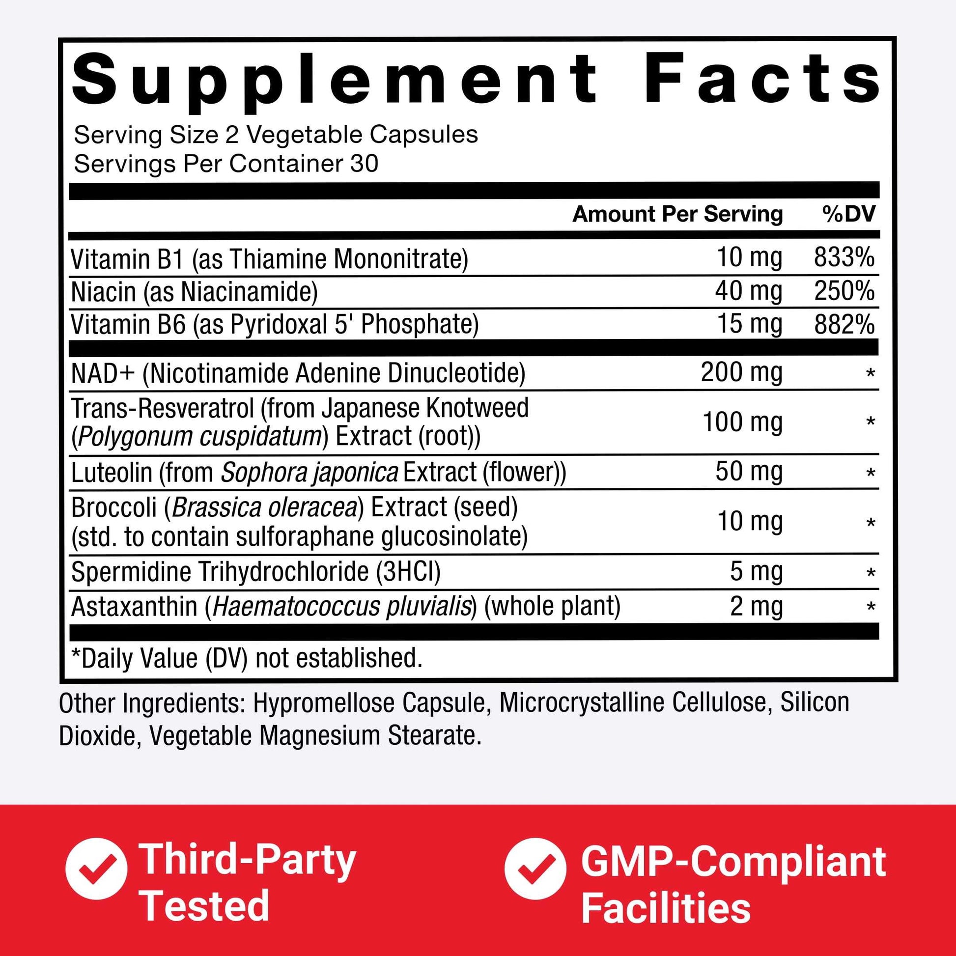 NAD+ Longevity, Healthy Aging NAD Supplement with Resveratrol & Nicotinamide for Cellular Energy & Repair, Cognitive Health, 60 Capsules