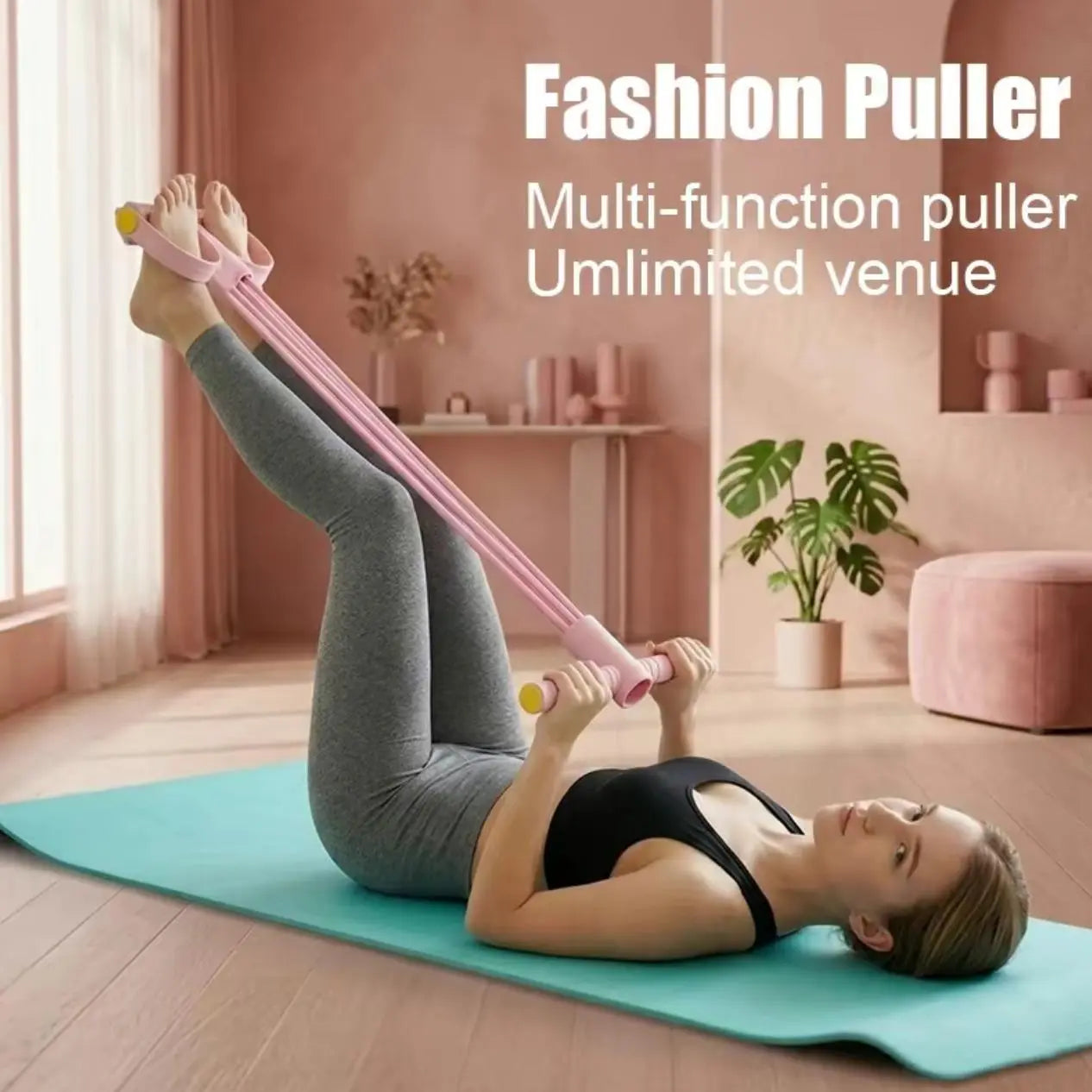 Multifunctional Tension Rope, 4-Tube Elastic Yoga Pedal Tension Belt, Natural Latex Tension Rope Fitness Equipment, Rubber,Mother'S Day Gifts