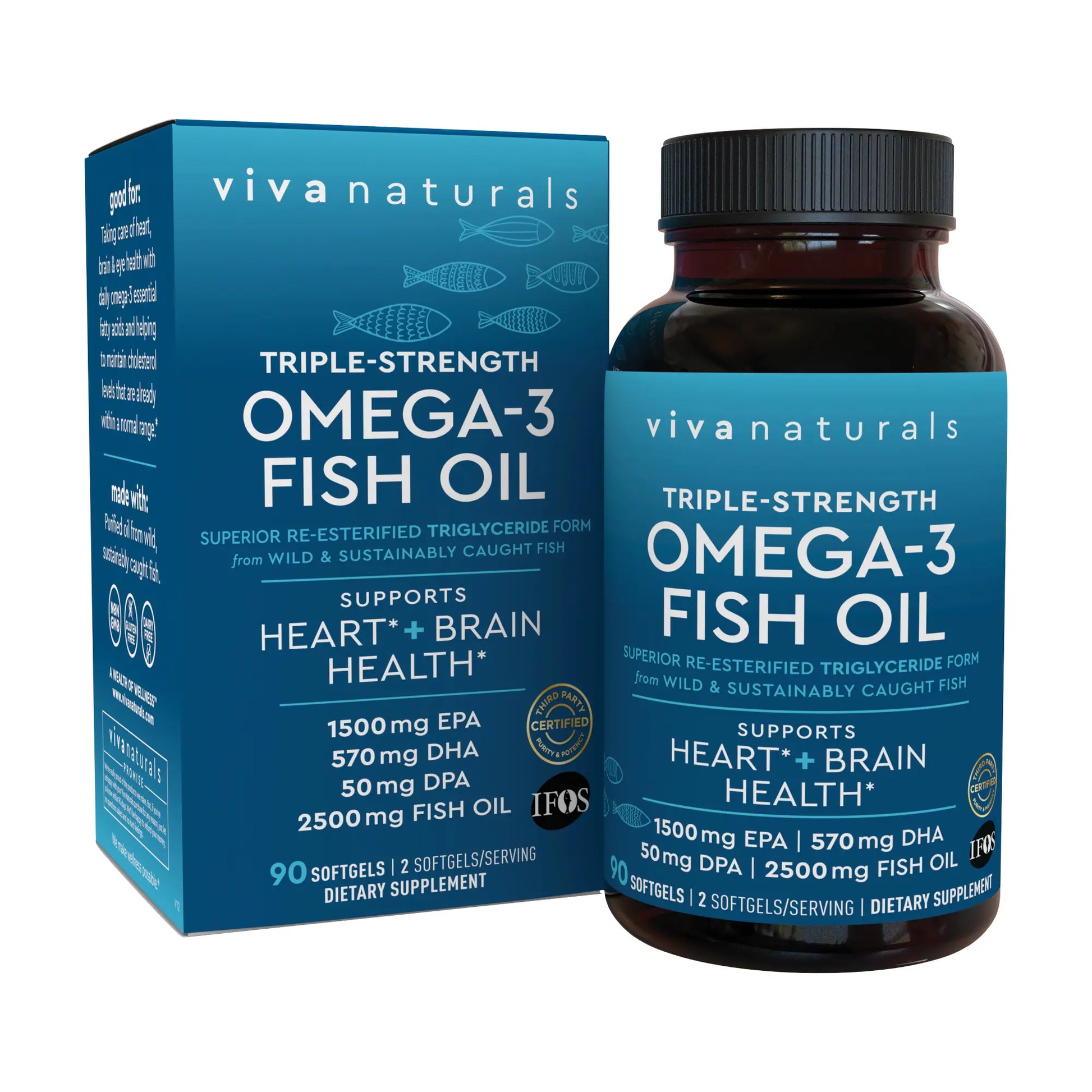 Triple-Strength Omega-3 Fish Oil Supplement - 2500 Mg Fish Oil with Re-Esterified Omega-3 Fatty Acids Including EPA, DHA & DPA - Support Heart + Brain Health - Pescatarian-Friendly Softgels