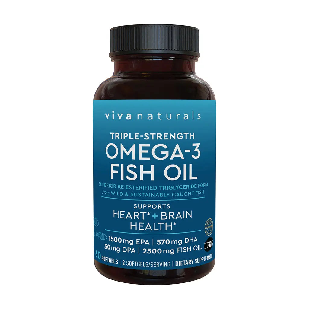 Triple-Strength Omega-3 Fish Oil Supplement - 2500 Mg Fish Oil with Re-Esterified Omega-3 Fatty Acids Including EPA, DHA & DPA - Support Heart + Brain Health - Pescatarian-Friendly Softgels
