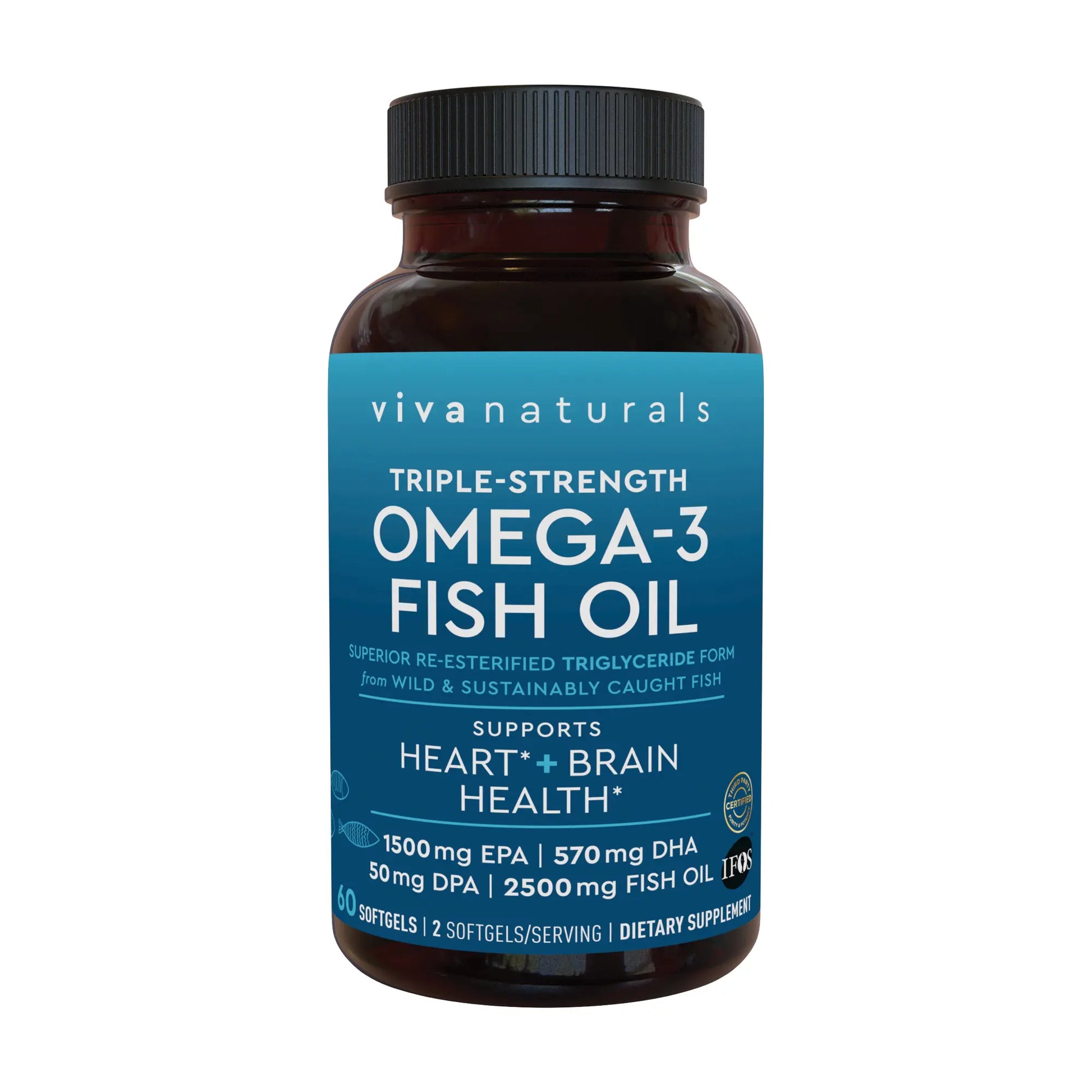Triple-Strength Omega-3 Fish Oil Supplement - 2500 Mg Fish Oil with Re-Esterified Omega-3 Fatty Acids Including EPA, DHA & DPA - Support Heart + Brain Health - Pescatarian-Friendly Softgels