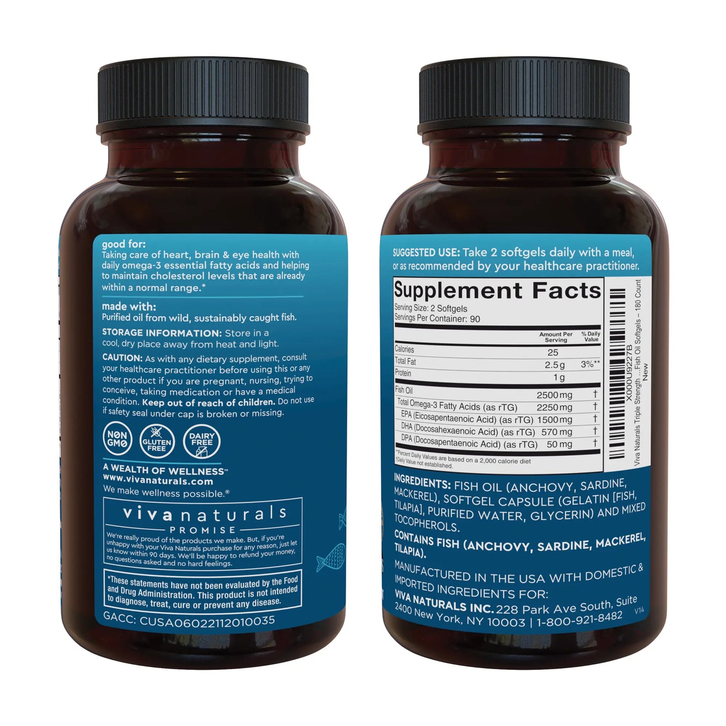 Triple-Strength Omega-3 Fish Oil Supplement - 2500 Mg Fish Oil with Re-Esterified Omega-3 Fatty Acids Including EPA, DHA & DPA - Support Heart + Brain Health - Pescatarian-Friendly Softgels