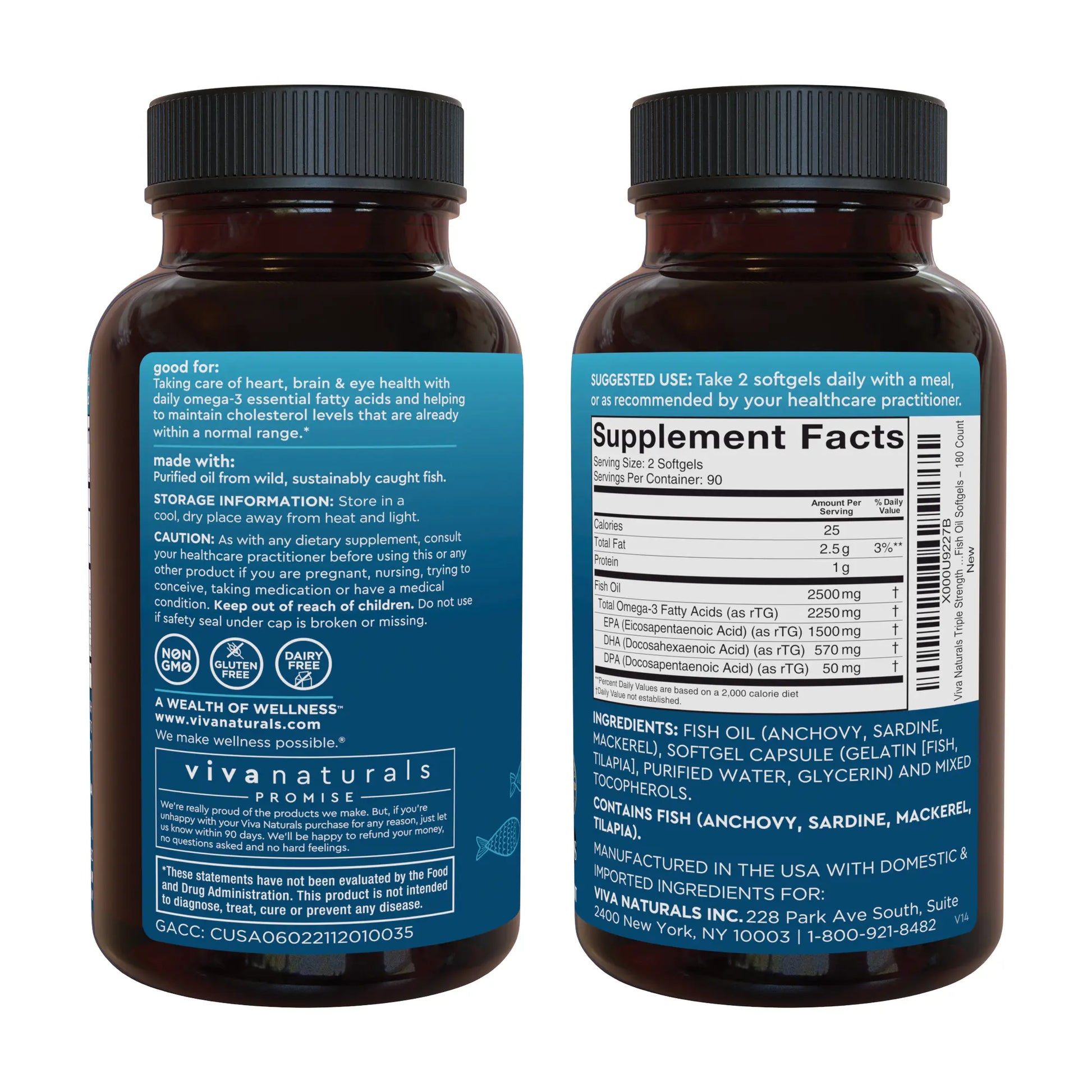Triple-Strength Omega-3 Fish Oil Supplement - 2500 Mg Fish Oil with Re-Esterified Omega-3 Fatty Acids Including EPA, DHA & DPA - Support Heart + Brain Health - Pescatarian-Friendly Softgels