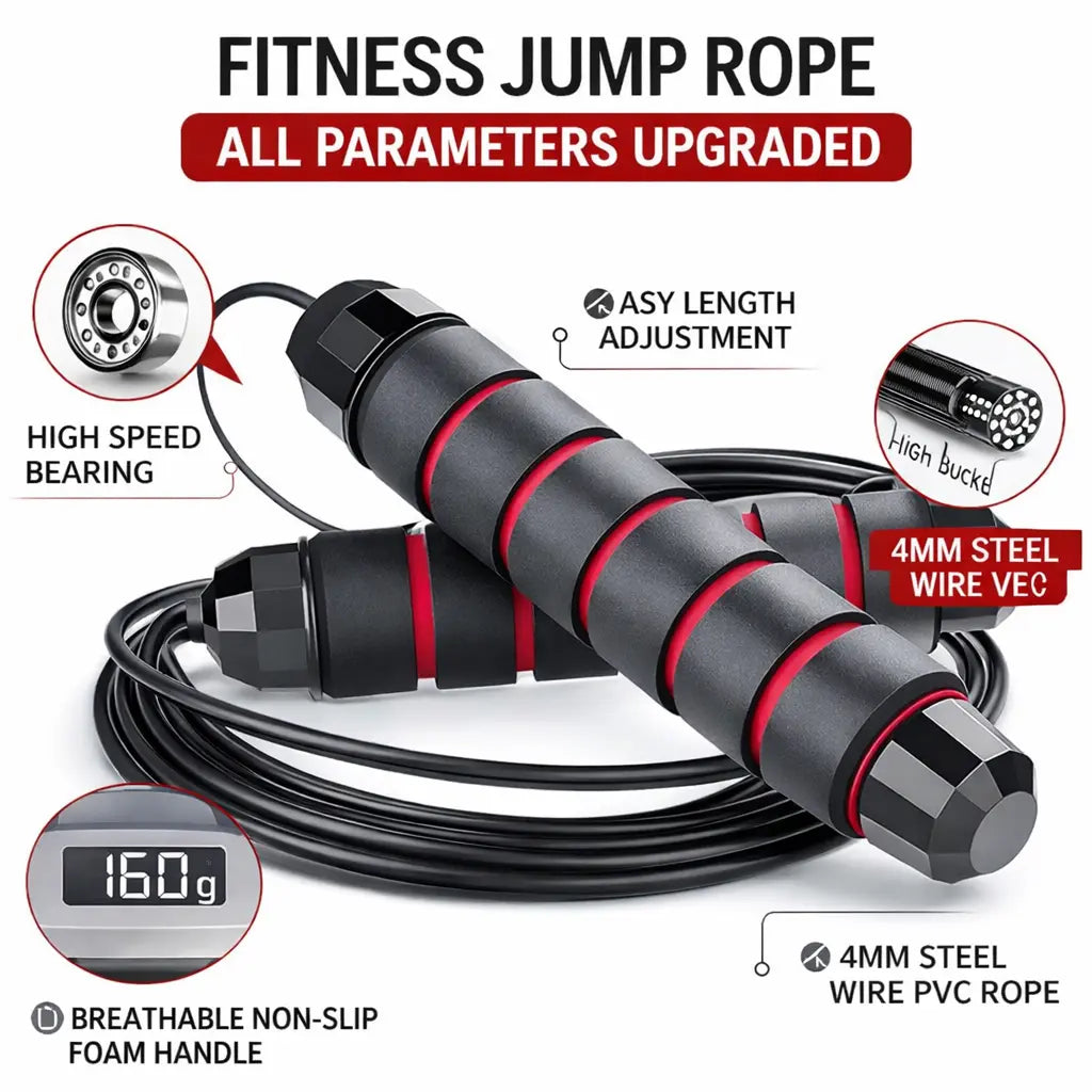 Adjustable Steel Wire Skipping Rope with 3M Adjustable Ropes, Unisex Lightweight Design, Non-Slip Foam Handles, High-Speed Ball Bearings, for Home Gym Fitness Training & Outdoor Fun